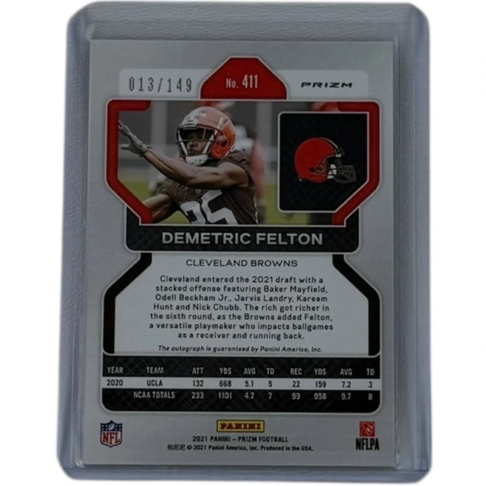 2021 Panini Prizm Demetric Felton RC Rookie #411 Red Wave Prizm Auto /149‎